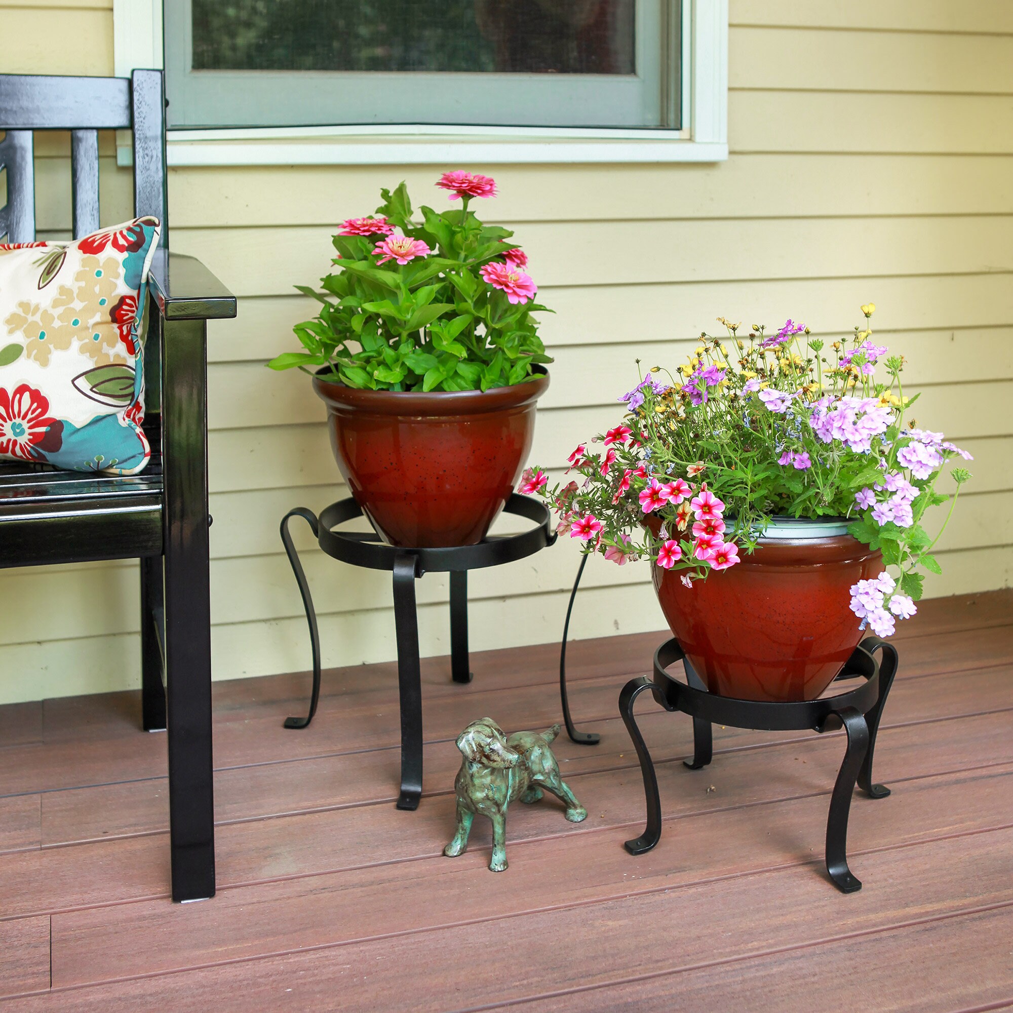 SET of 2 Low Patio Plant Stands Wrought Iron Indoor/outdoor Etsy