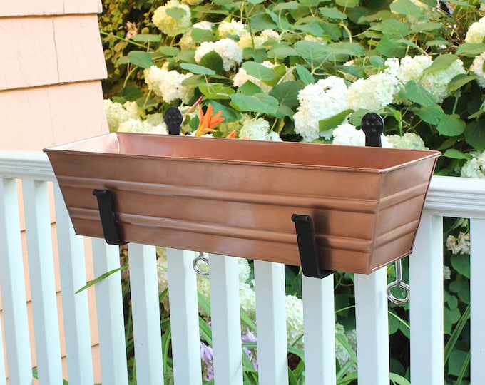 22"L Copper Plated Clamp-On Flower Window Box Planter for Railings