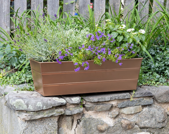 24" Copper Plated Flower Window box Planter, Rectangular