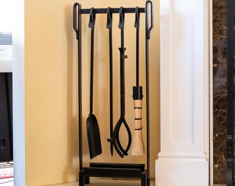 Shepherd's Hook Inline Wrought Iron Fireplace Tool Set