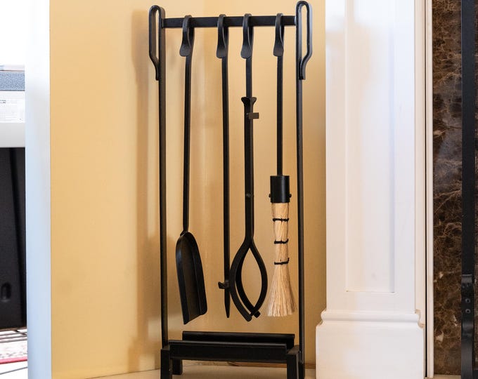 Shepherd's Hook Inline Wrought Iron Fireplace Tool Set