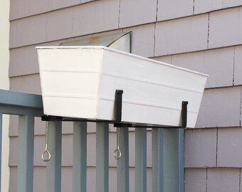 24"L Whitewash Clamp-On Window Box Planter for Railings