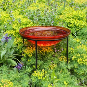 12 Brilliant Tomato Red Birdbath Bowl With Wrought Iron - Etsy