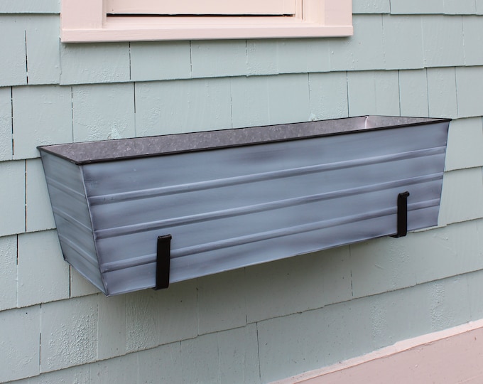 36"L Slate Blue Wall-Mount Window Box Planter with Brackets