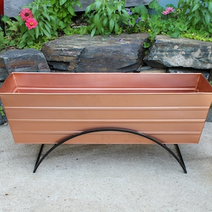 36&quot;L Copper Plated Flower Box Planter with Modern Stand