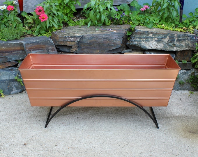 36"L Copper Plated Flower Box Planter with Modern Stand