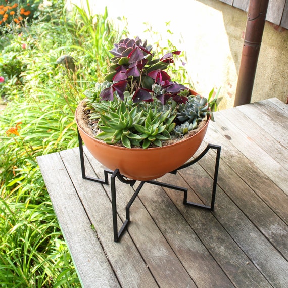 Orange Bowl Geometric Mid-century Modern Planter, 16