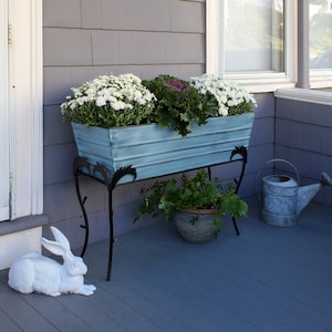 36&quot;L Blue Flower Box Planter with Branches Stand, 26&quot;H