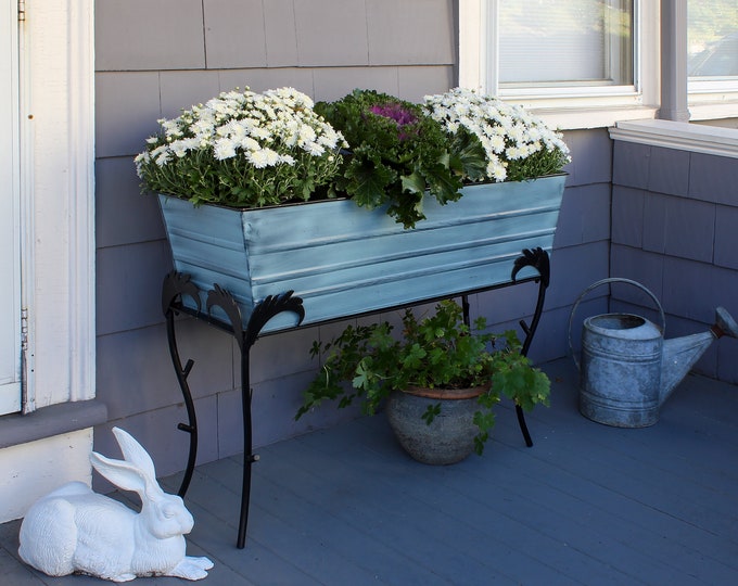 36"L Blue Flower Box Planter with Branches Stand, 26"H