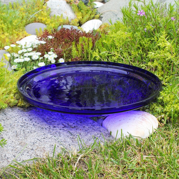 14" Cobalt Blue Handblown Glass Birdbath Bowl