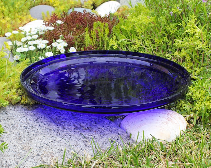 14" Cobalt Blue Handblown Glass Birdbath Bowl