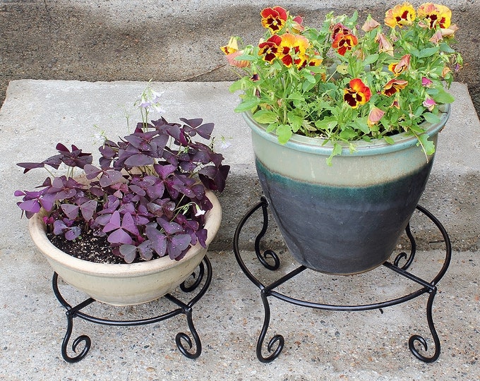 Set of 2- Piazza Low Wrought Iron Plant Stands indoor/outdoor