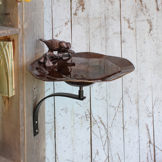Lovebirds Copper Birdbath with Wall Bracket
