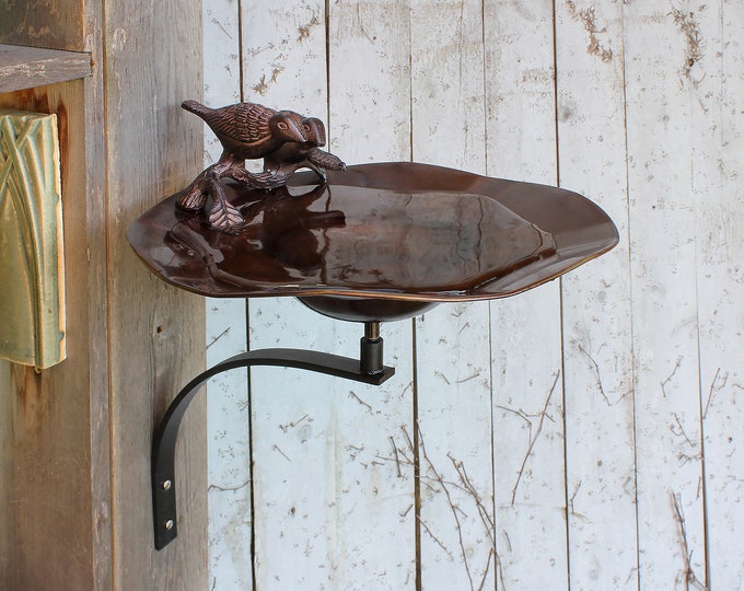 Lovebirds Copper Birdbath with Wall Bracket