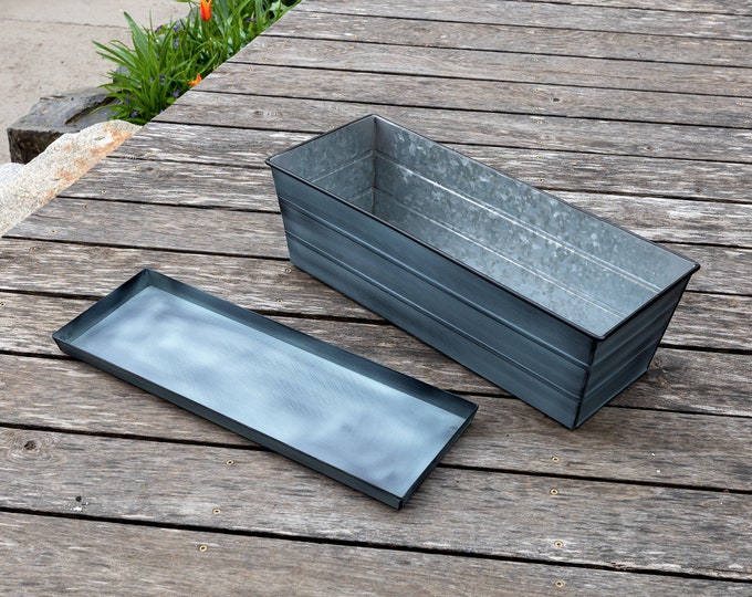 24" Slate Blue Flower Windowbox Planter, with Tray