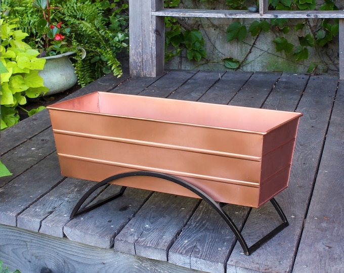 24"L Copper Plated Flower Box Planter with Modern Stand