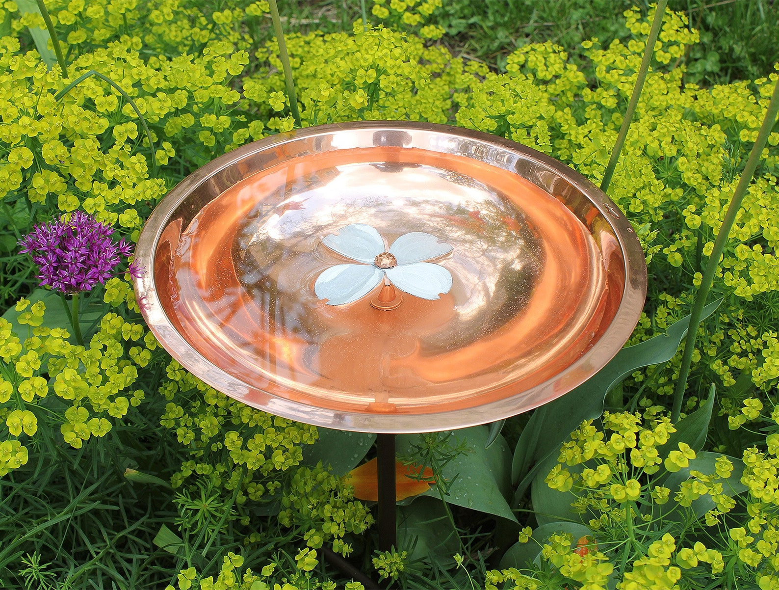 Dogwood Flower Copper Birdbath & Bee Fountain for Pollinator Gardens