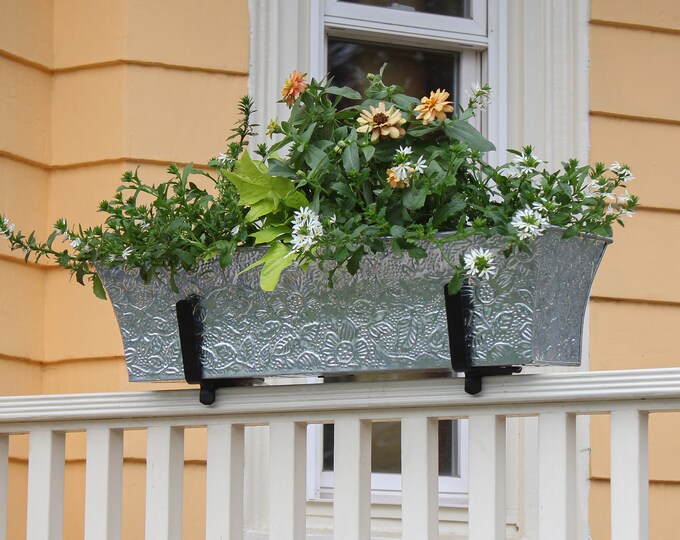 Vintage-style Flower Box Windowbox Railing Planter,  Rectangular