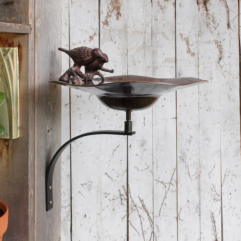 Lovebirds Copper Birdbath with Wall Bracket bild 4