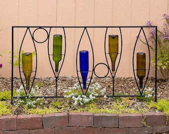 Wine Bottle Trellis, Free-Standing Fence Sections,23"H x 46"W, Set of Two