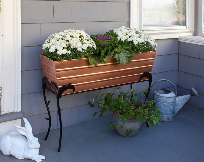 36"L Copper Plated Flower Box Planter with Branches Stand, 26"H