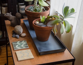 Set of Two, 24" Slate Blue Rectangular Plant Windowsill Trays