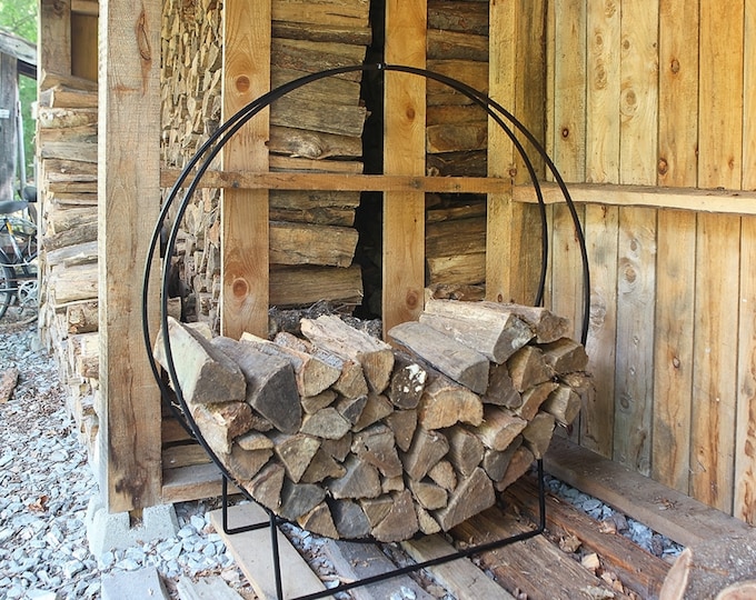 Custom Listing - Large Wrought Iron Hoop Wood Holder- For Firewood, Logs