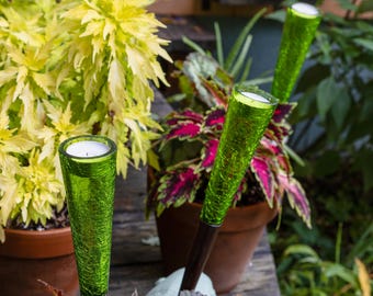 Garden Lights Tealight Candle Holders, Deep Green Crackle Glass, Set of 6