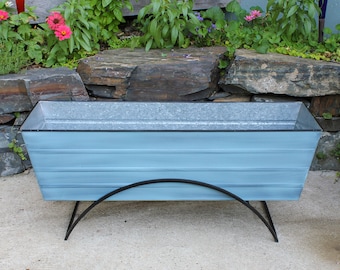 36"L Slate Blue Flower Box Planter with Modern Stand