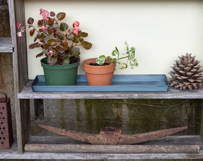 Set of Two, 22" Slate Blue Rectangular Plant Windowsill Trays