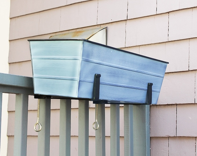 24"L Slate Blue Clamp-On Window Box Planter for Railings