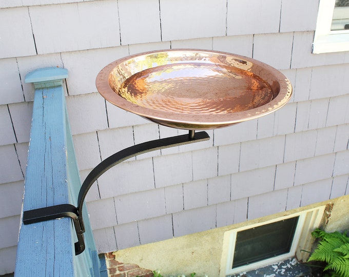 Hammered Copper Birdbath with Clamp-on Bracket for Railings