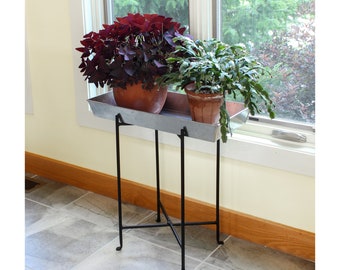 Folding Wrought Iron Stand #2 with 24" Tray, 24"H indoor/outdoor