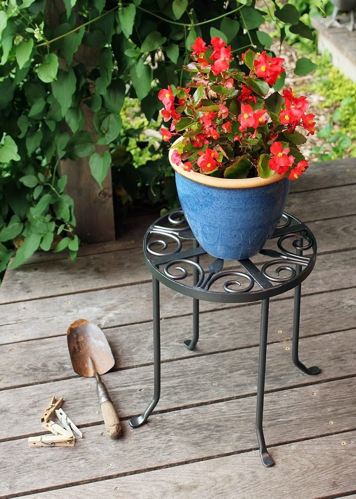 Scrollwork Wrought Iron Plant Stand or Side Table