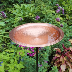 14&quot; Solid Copper Hammered Birdbath with Rim on Garden Stake