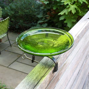 14&quot; Fern Green Glass Birdbath with Over Deck or Hand Rail Bracket