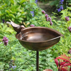 Heart-shaped Copper Birdbath with Stake