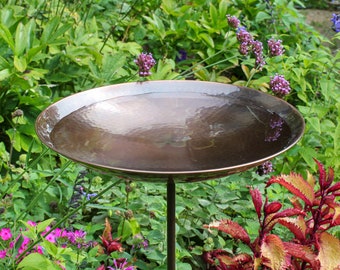 Hammered Copper Birdbath on Garden Stake