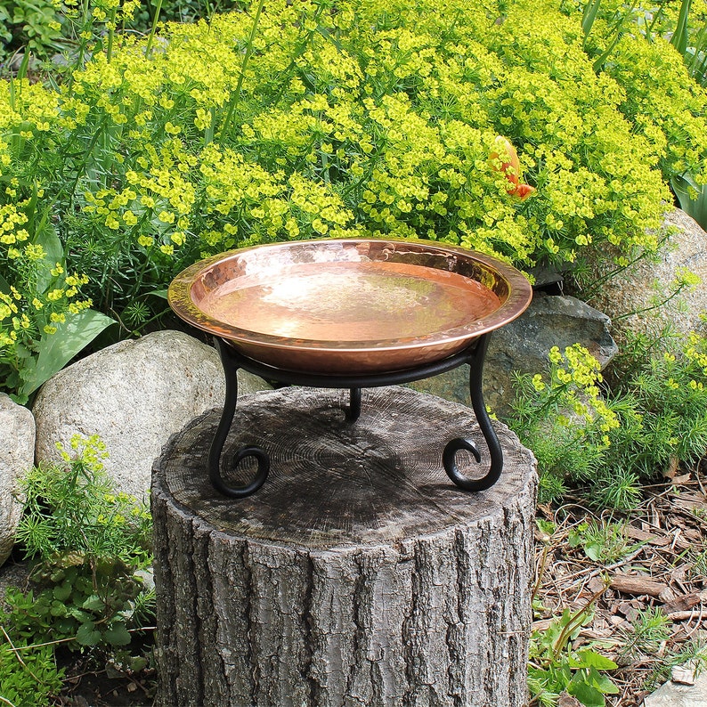 Hammered Copper Birdbath Bowl and Stand Etsy
