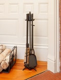 Wrought Iron Fireplace Toolset - Geometric Modern - 4 Tools - Handmade