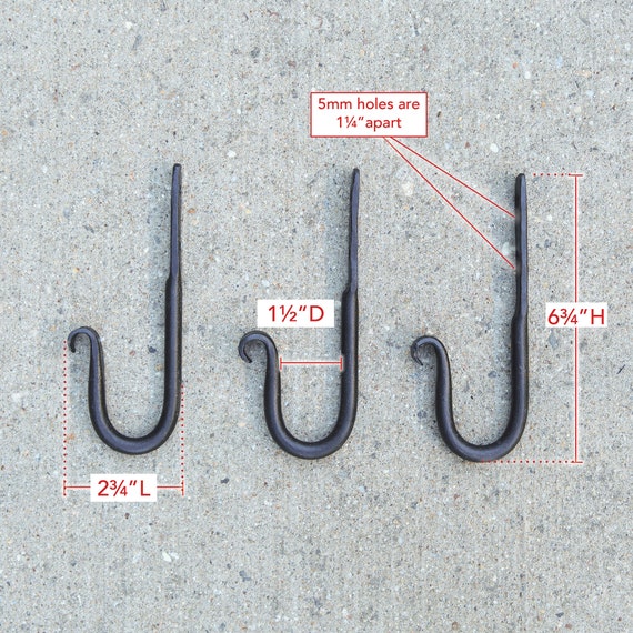 3-wrought Iron Upcurled J-hooks 6 1/2-inch set of THREE -  UK