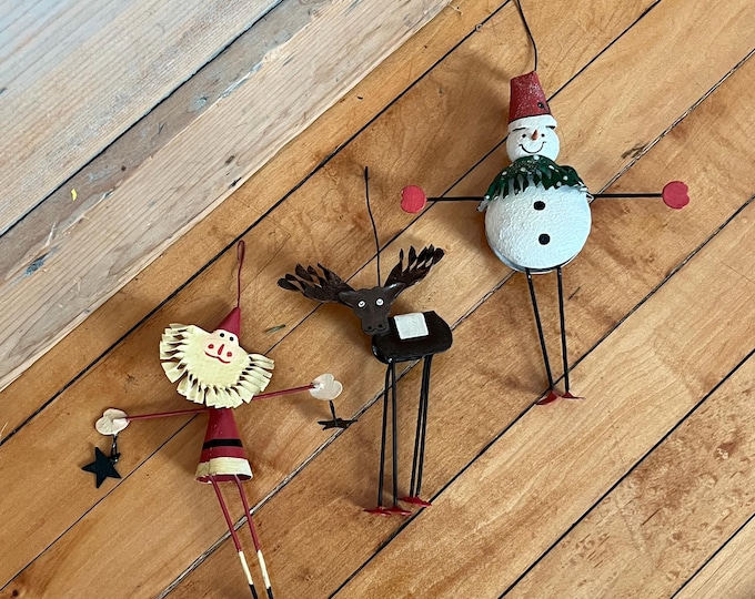 Samples! Folk Art Metal Christmas Ornaments (Set of THREE)