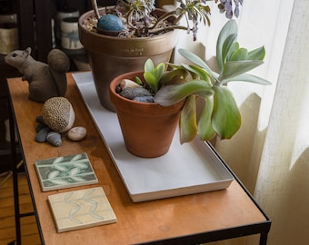 Set of Two, 24" White Rectangular Plant Windowsill Trays