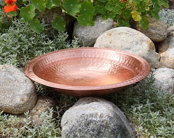 14" Solid Copper Hammered Copper Birdbath, Bowl Only