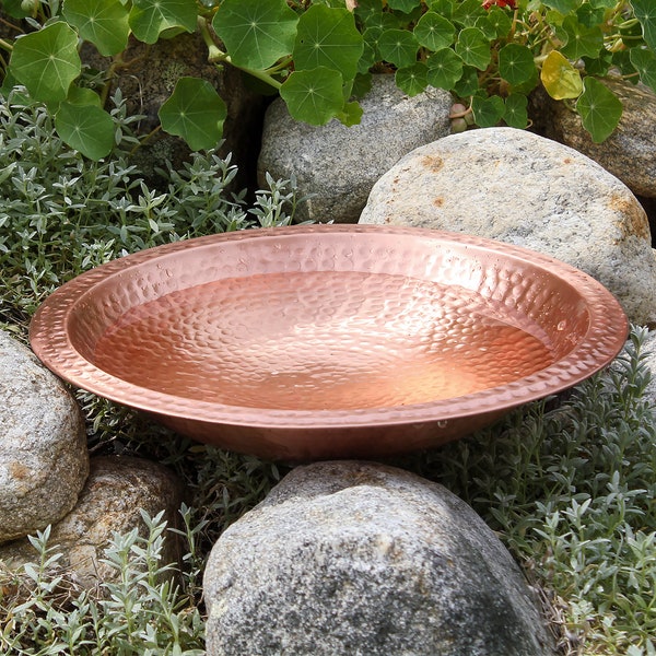 14" Solid Copper Hammered Copper Birdbath, Bowl Only