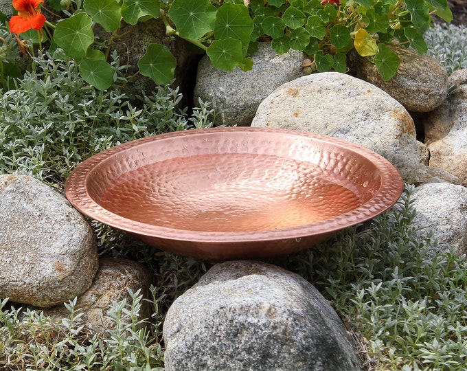 14" Solid Copper Hammered Copper Birdbath, Bowl Only