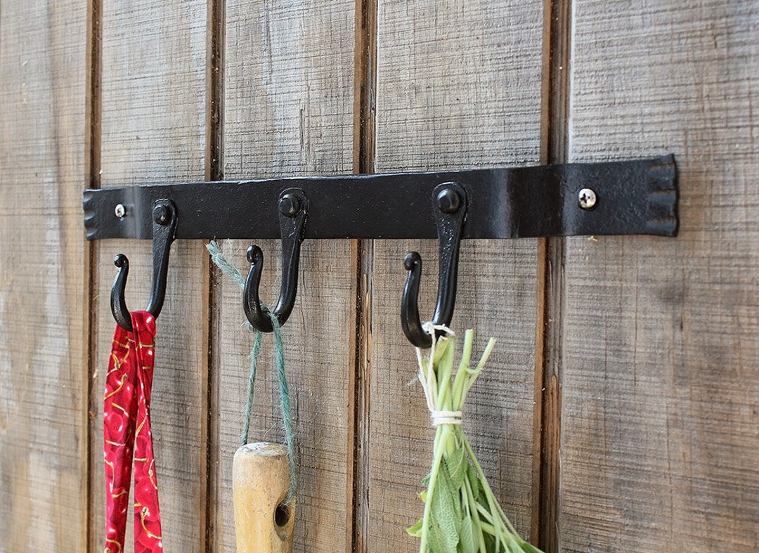 Wall Hook Bracket Wrought Iron Straight With 3 Hooks Etsy