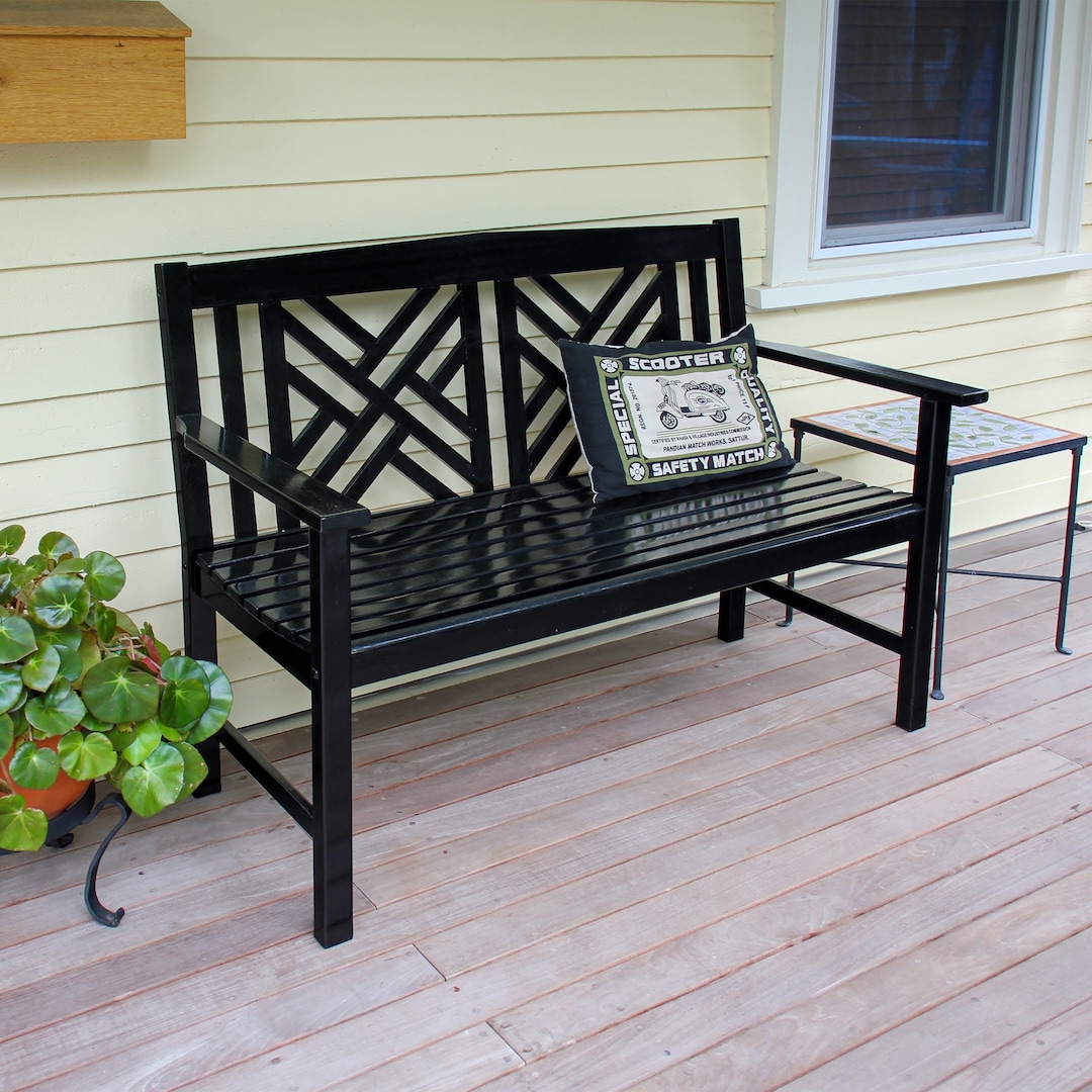 Black Eucalyptus Wood Porch Patio Bench Etsy
