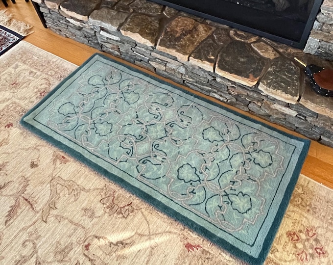 Wool Rug Sample. Rectangular Teal Patterned 56" x 26"