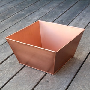 Square Copper Planter, 12 1/2 inch square x 6 inch H for houseplants, tabletop